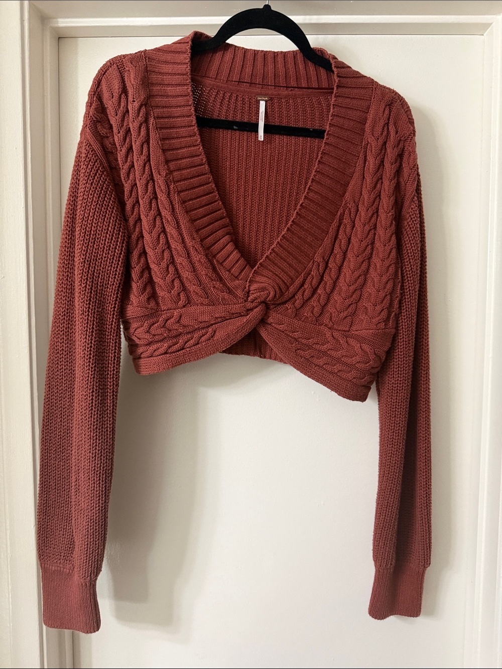 Free People Emilie Sweater Top Cherry Cola Cable Knit Size M